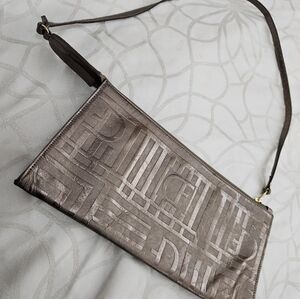 Due Fratelli Monogram Clutch Y2K Genuine Leather Grey Shiny